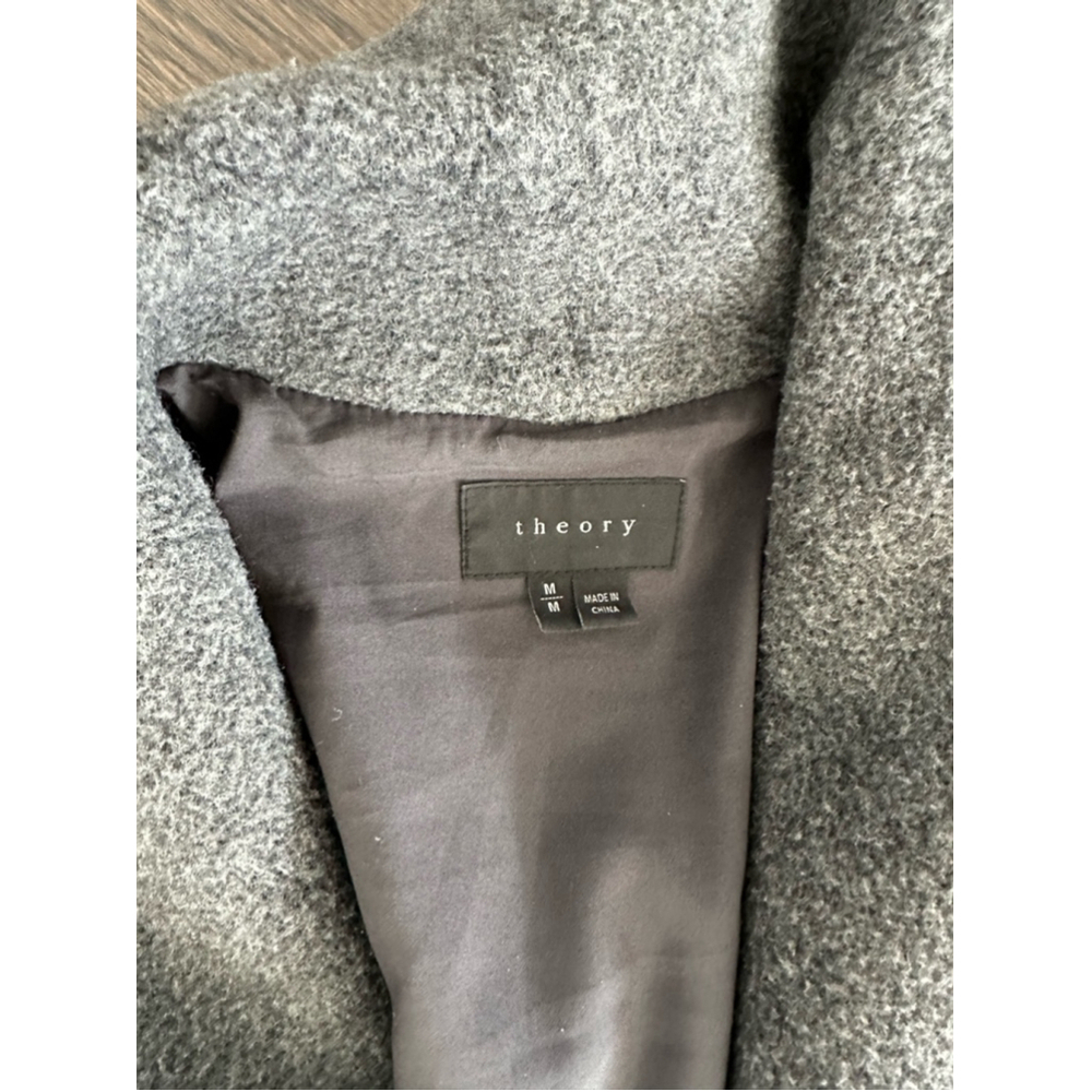 Theory Wool Blend Jacket Size M Gray with Leather Sleeves - Picture 3 of 10